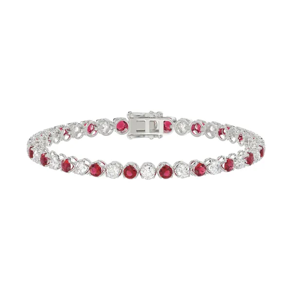 Lab Diamond & Lab Ruby Silver Tennis Bracelet