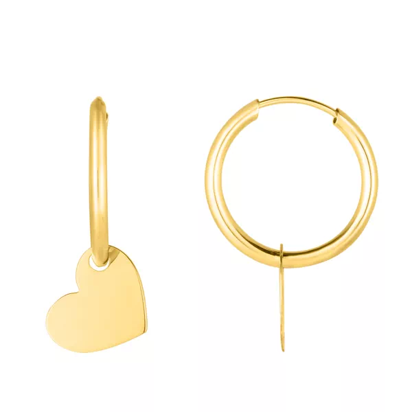 Diamond Earrings Dangling Heart Charm Gold Hoops