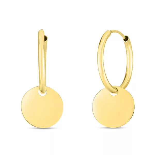 items Dangling Disc Charm Gold Hoops