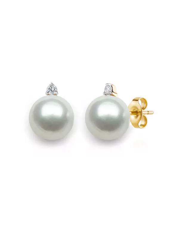 Freshwater Pearl & Lab Diamond Stud Earrings (5-6mm)