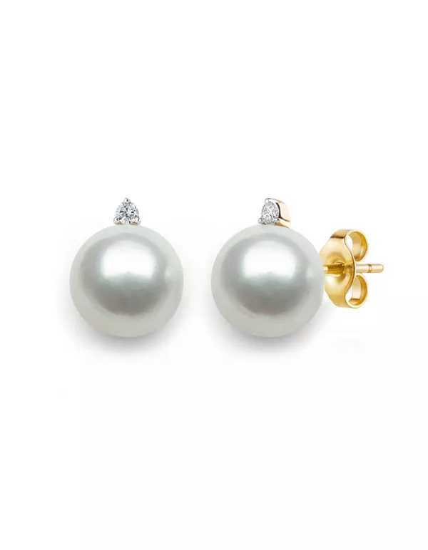 Freshwater Pearl & Lab Diamond Stud Earrings (6-7mm)