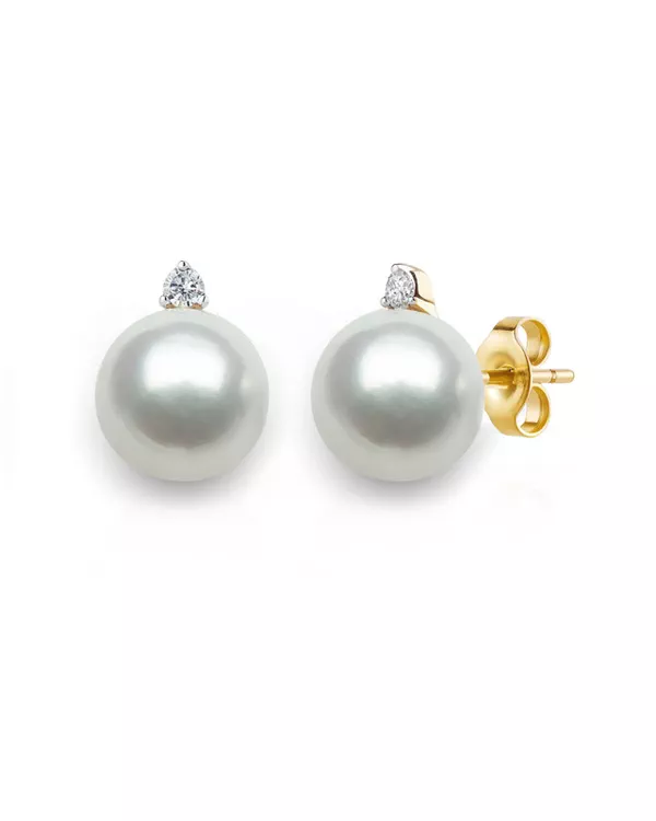 Freshwater Pearl & Lab Diamond Stud Earrings (7-8mm)