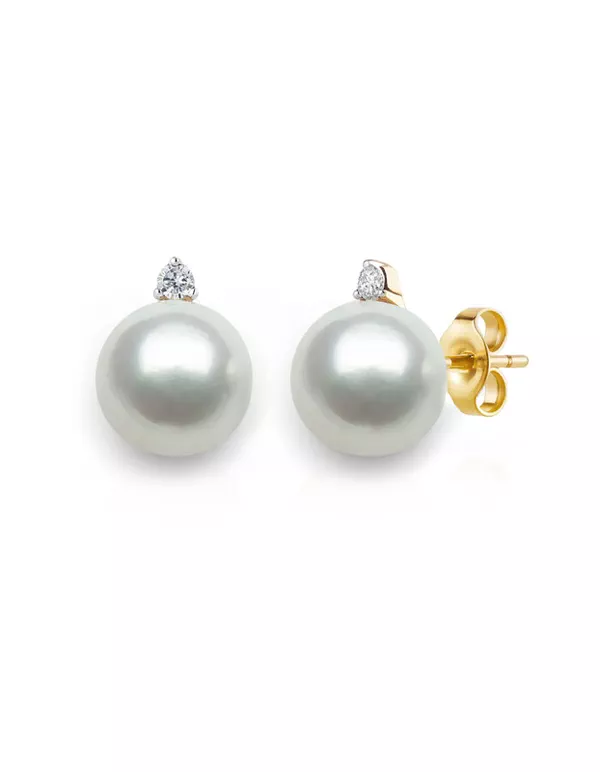 Freshwater Pearl & Lab Diamond Stud Earrings (8-9mm)