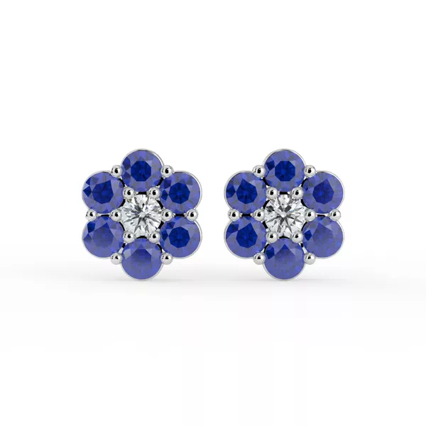 Sapphire & Lab Diamond Flower Stud Earrings