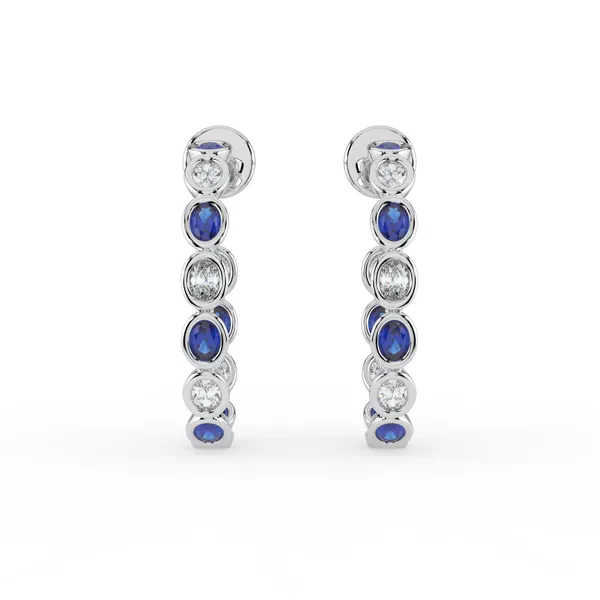 Oval Bezel Inside-Out Sapphire & Lab Diamond Hoop Earrings