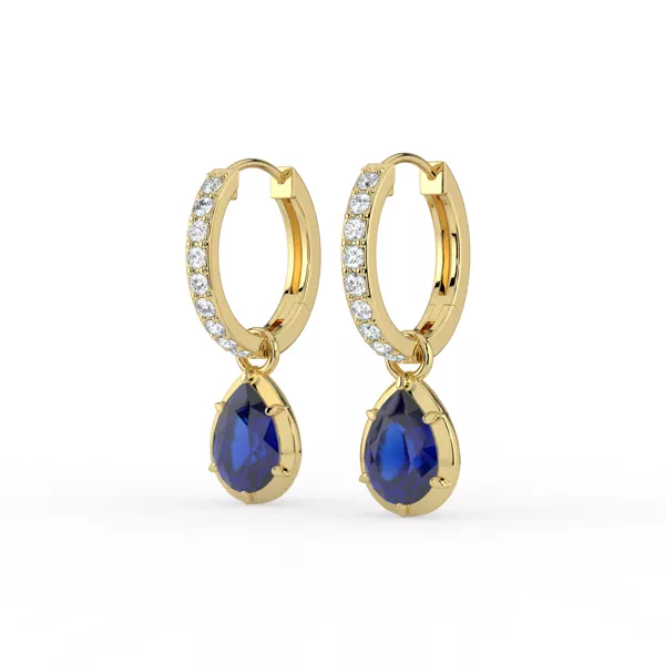 Setting Pear Sapphire & Lab Diamond Drop Hoop earrings