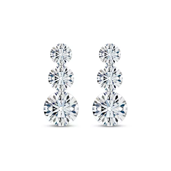 Invisible-Set Three-Stone Lab Diamond Drop Earrings