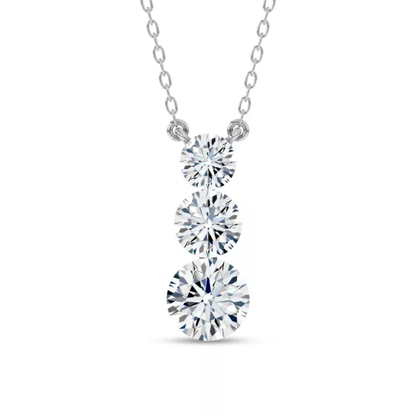 Invisible-Set Three-Stone Lab Diamond Necklace