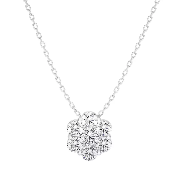 Floral Lab Diamond Cluster Silver Necklace (1 ct. tw.)