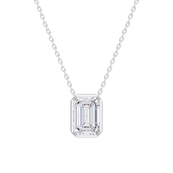 Floating Emerald-Cut Diamond Bezel Necklace