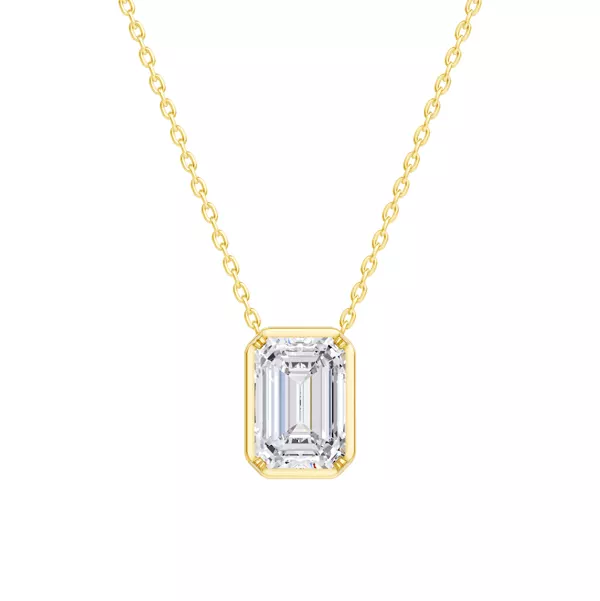 Floating Emerald-Cut Diamond Bezel Necklace