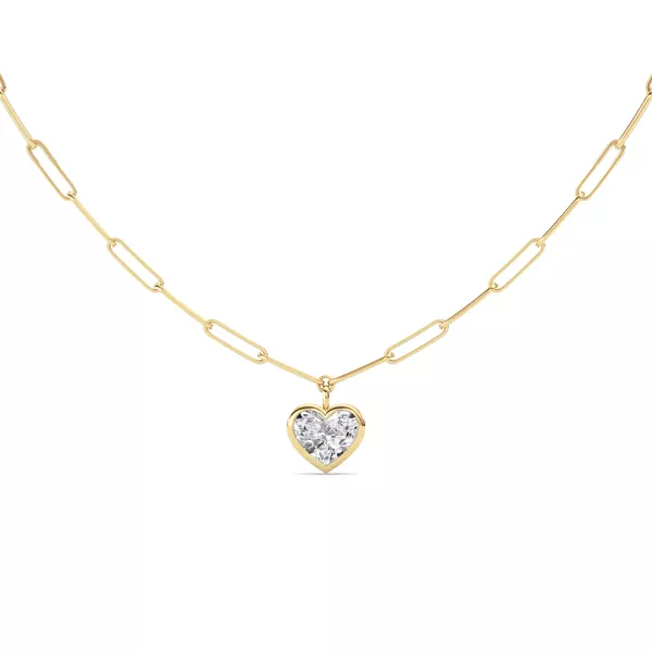 Paperclip Chain Bezel Heart Lab Diamond Necklace (4.00 ct.)