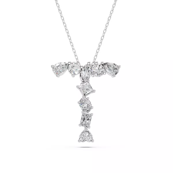 Mixed Shape Lab Diamond T Initial Pendant