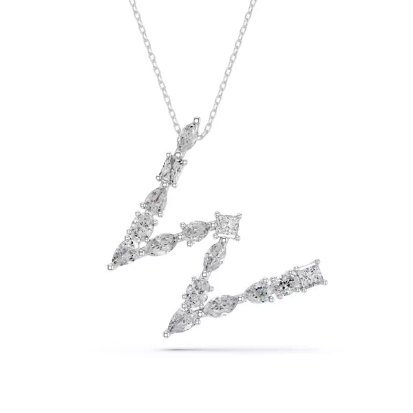 Mixed Shape Lab Diamond W Initial Pendant
