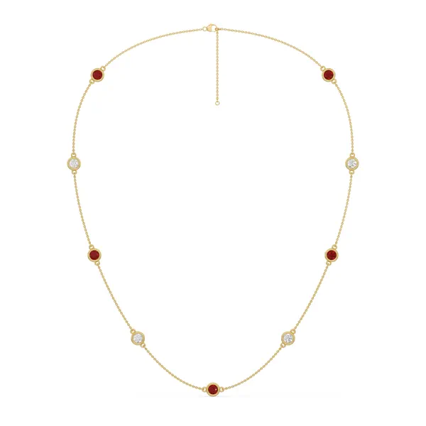Bezel Lab Diamond & Lab Ruby Station Necklace (2.00 ct. tw.)
