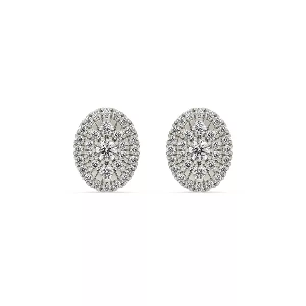Oval Cluster Lab Diamond Silver Earrings