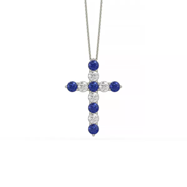 Cross Lab Sapphire & Lab Diamond Silver Necklace (1.50 ct. tw.)