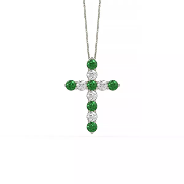 Cross Lab Emerald & Lab Diamond Silver Necklace (1.50 ct. tw.)