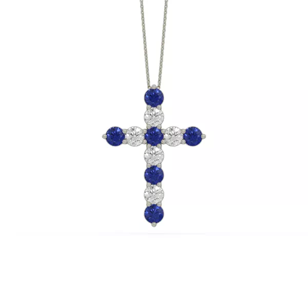 Cross Lab Sapphire & Lab Diamond Silver Necklace (2.00 ct. tw.)
