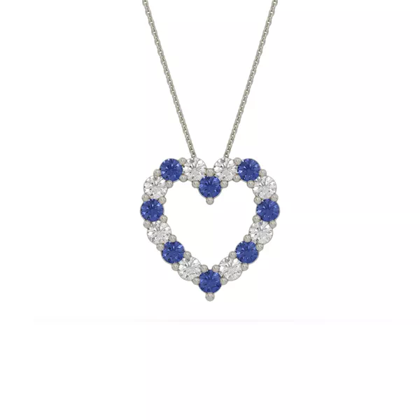 Heart Lab Sapphire & Lab Diamond Silver Necklace (1.00 ct. tw.)