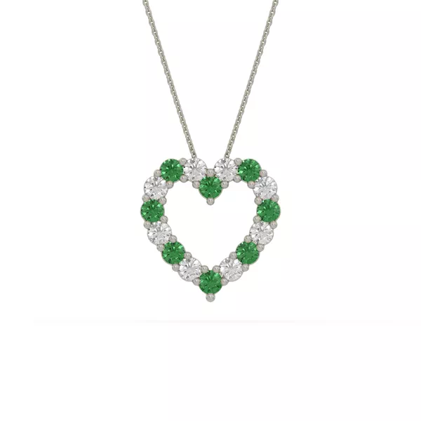 Heart Lab Emerald & Lab Diamond Silver Necklace (1.00 ct. tw.)