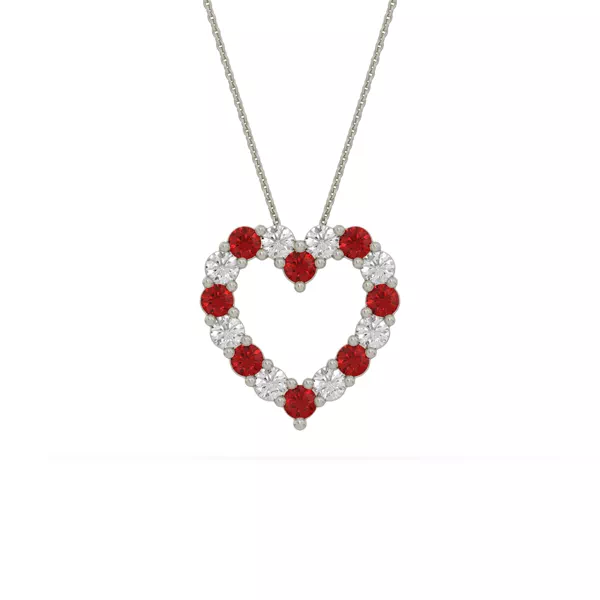 Heart Lab Ruby & Lab Diamond Silver Necklace (1.00 ct. tw.)