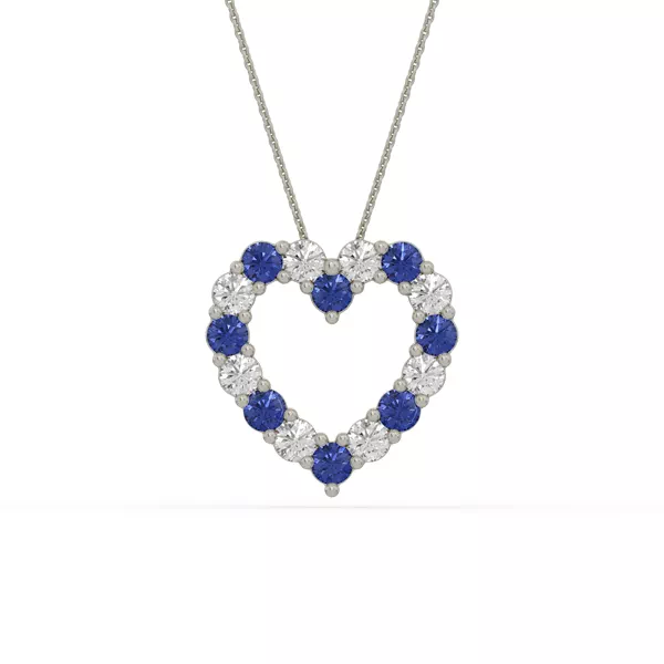 Heart Lab Sapphire & Lab Diamond Silver Necklace (1.50 ct. tw.)