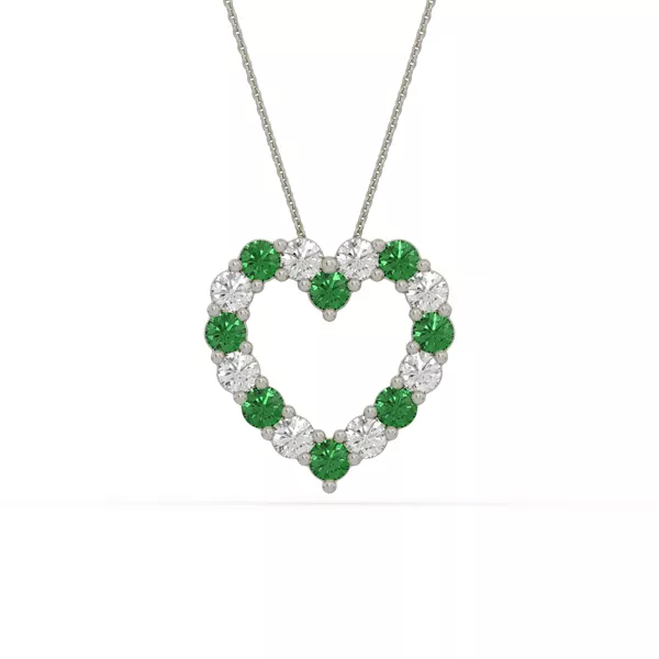 Heart Lab Emerald & Lab Diamond Silver Necklace (1.50 ct. tw.)