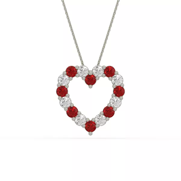 Heart Lab Ruby & Lab Diamond Silver Necklace (1.50 ct. tw.)