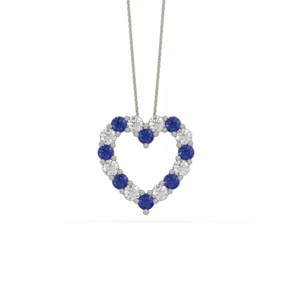 Heart Lab Sapphire & Lab Diamond Silver Necklace (2.00 ct. tw.)