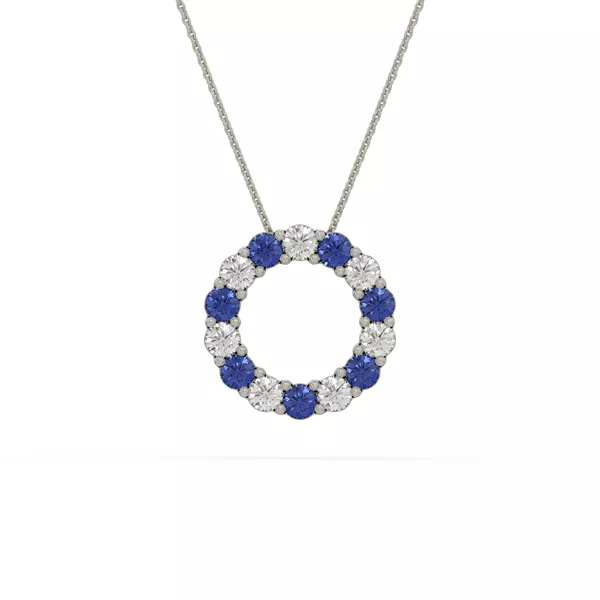 Circle Lab Sapphire & Lab Diamond Silver Necklace (1.00 ct. tw.)