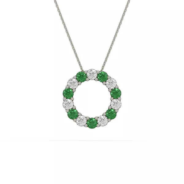 Circle Lab Emerald & Lab Diamond Silver Necklace (1.00 ct. tw.)