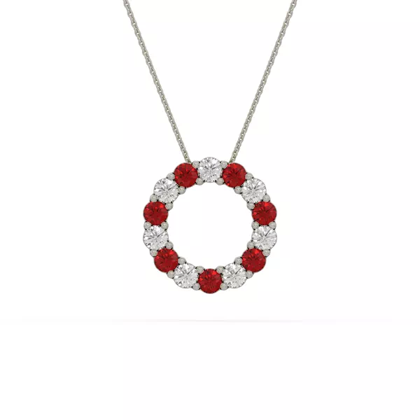 Circle Lab Ruby & Lab Diamond Silver Necklace (1.00 ct. tw.)