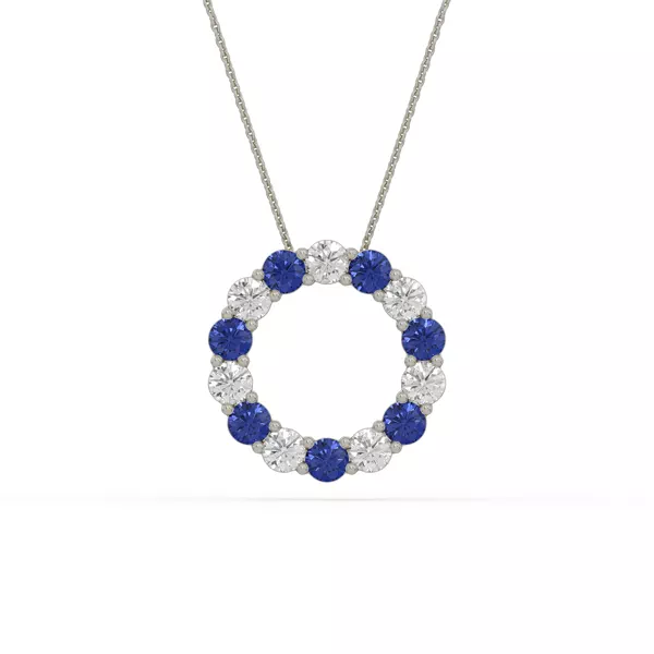 Circle Lab Sapphire & Lab Diamond Silver Necklace (1.50 ct. tw.)