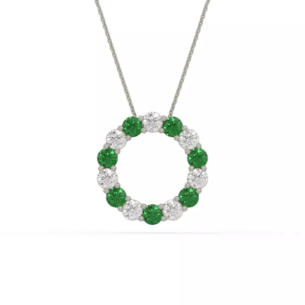 Circle Lab Emerald & Lab Diamond Silver Necklace (1.50 ct. tw.)