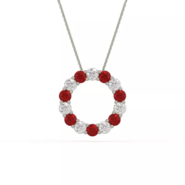 Circle Lab Ruby & Lab Diamond Silver Necklace (1.50 ct. tw.)