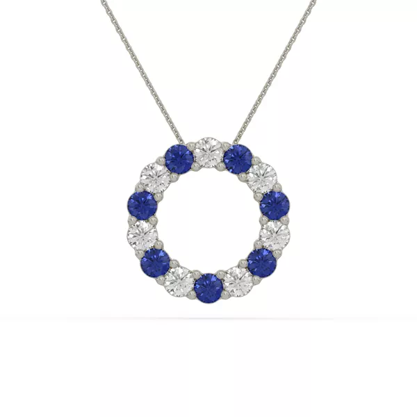 Circle Lab Sapphire & Lab Diamond Silver Necklace (2.00 ct. tw.)