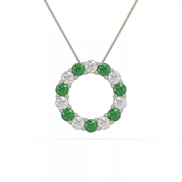 Circle Lab Emerald & Lab Diamond Silver Necklace (2.00 ct. tw.)