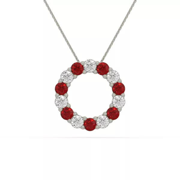 Circle Lab Ruby & Lab Diamond Silver Necklace (2.00 ct. tw.)