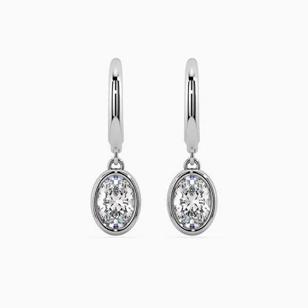 Oval Lab Diamond Bezel Leverback Silver Earrings (1.00 ct. tw.)