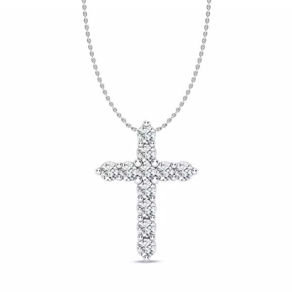 Classic Shared Prong Lab Diamond Cross Necklace (1 ct. tw.)