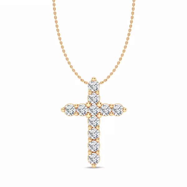 Classic Shared Prong Lab Diamond Cross Necklace (1 ct. tw.)