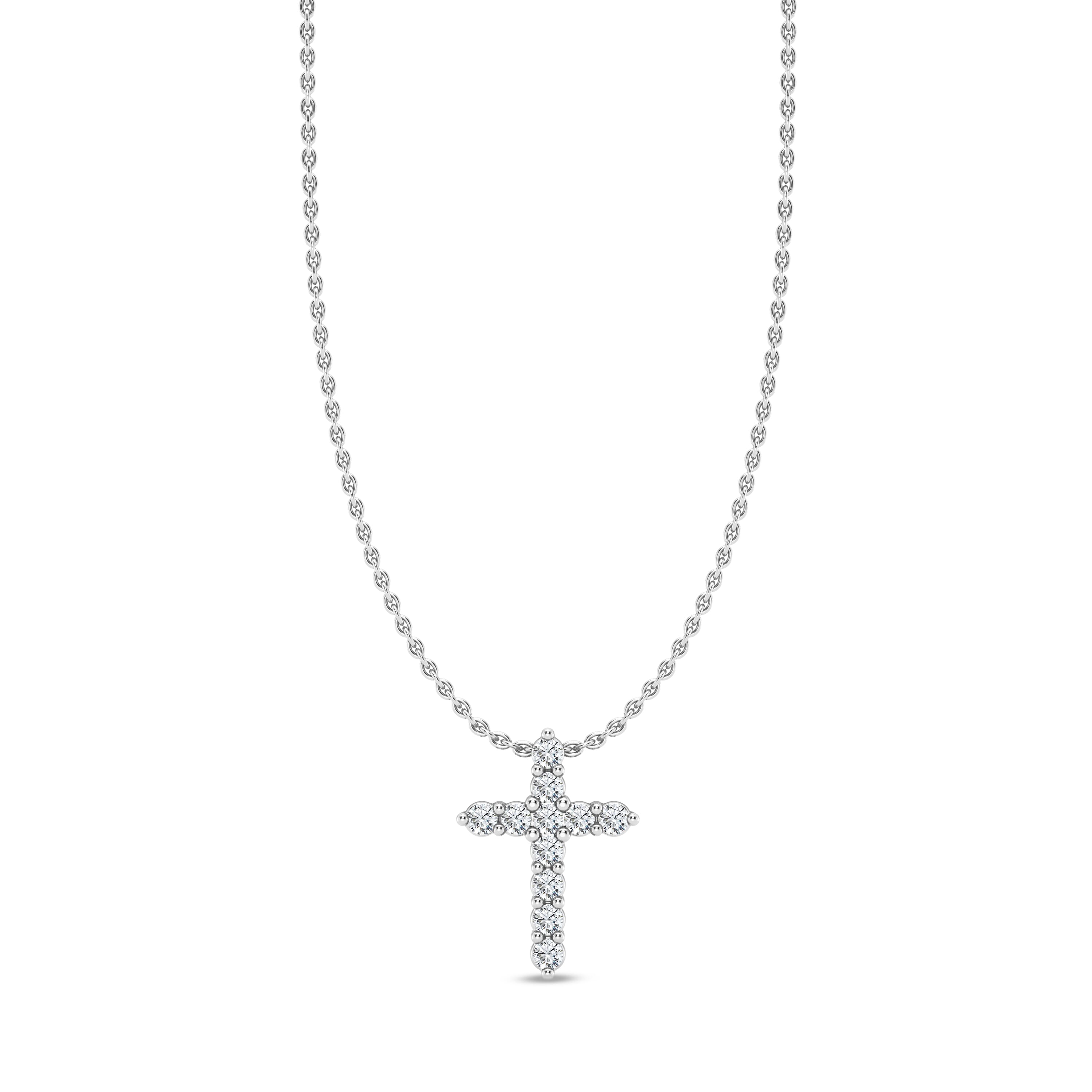 Classic Shared Prong Lab Diamond Cross Necklace (.10 ct. tw.)
