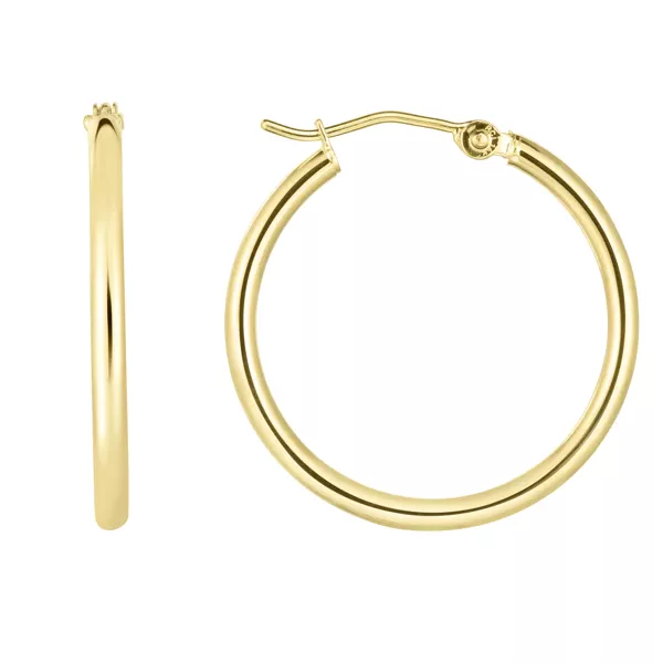Diamond Earrings Classic Polished Gold Hoops (25mm)
