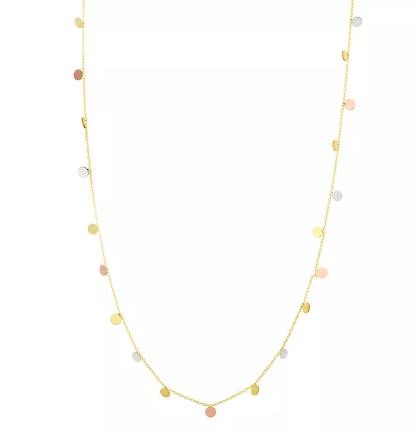 Dangling Tri-Color Disc Station Gold Necklace