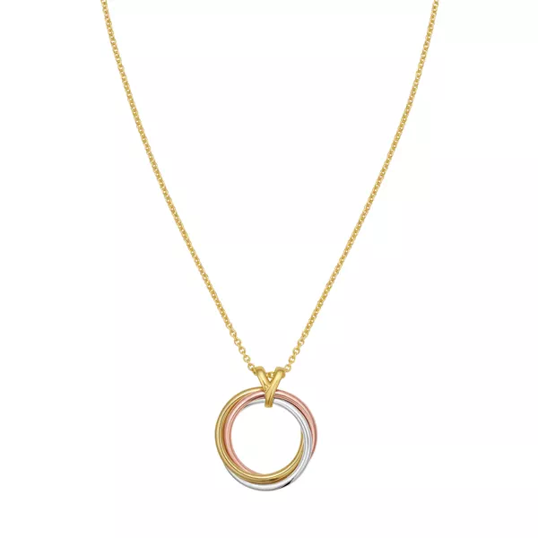 Tricolor Interlocking Rings Gold Necklace
