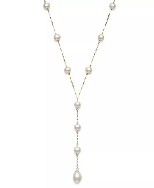 Freshwater Pearl Station Y-Drop Necklace (6–9mm)