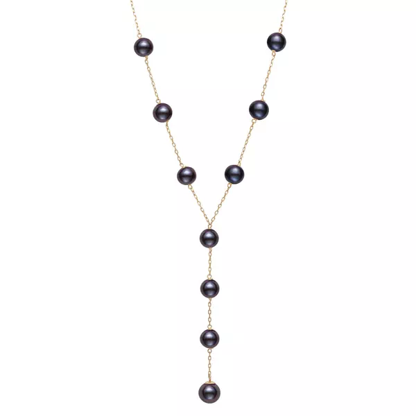 Black Freshwater Pearl Station Y-Drop Necklace (6–9mm)