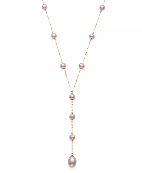 Pink Freshwater Pearl Station Y-Drop Necklace (6–9mm)