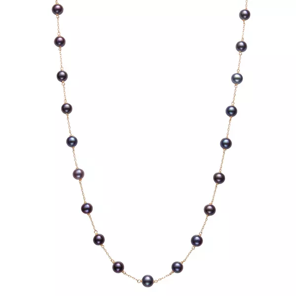 Black Freshwater Pearl Station Necklace (6–7mm)